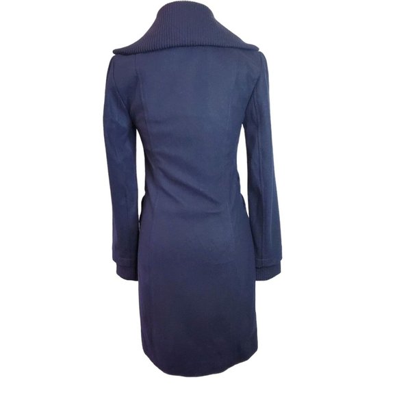 Susana Monaco Womens Double Breasted Coat Sz 4 Navy Blue Wool L/S Knit Pockets - Picture 5 of 11